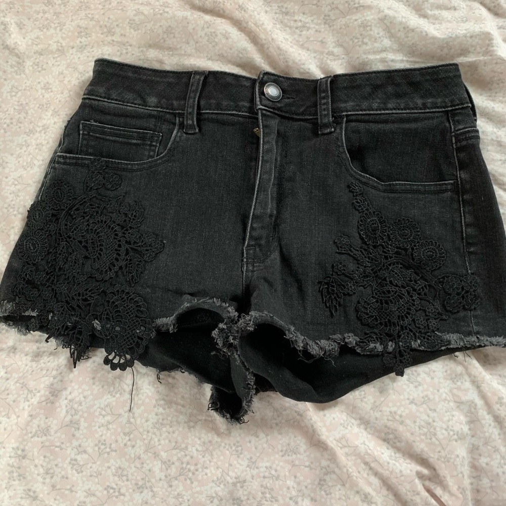 american eagle detailed black jean shorts